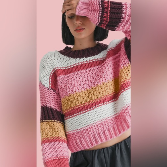 Mock Neck Colorful Striped Knit Sweater - Picture 2 of 3